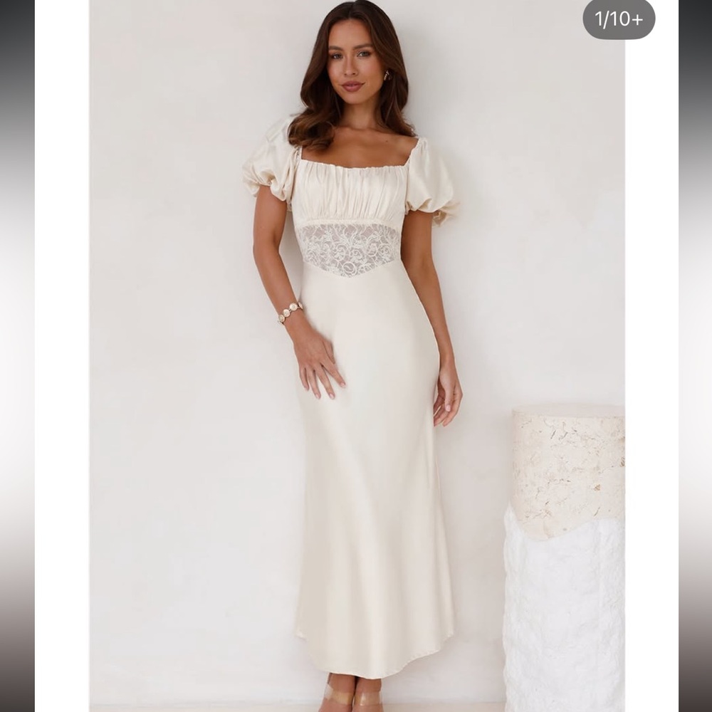 Elegant Butter Cream Puff Sleeve Dress